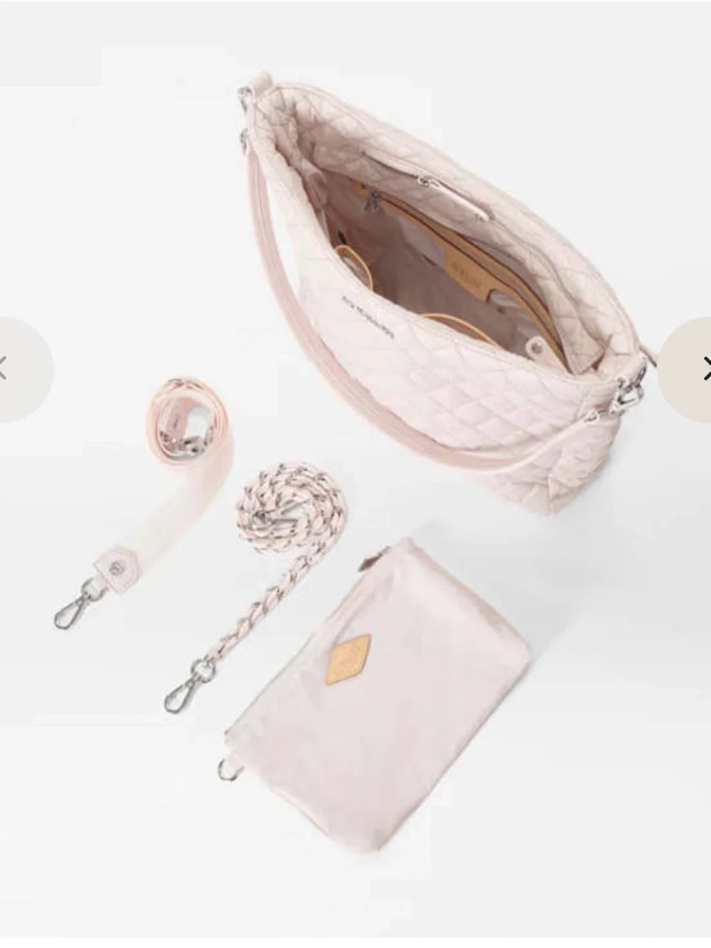 MZ Wallace Quilted Shoulder/Crossbody Hobo Bag in Pale Pink